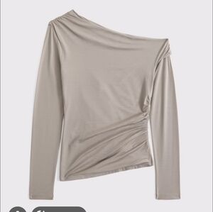 Abercrombie & Fitch Asymetrical Long Sleeve Top in Taupe-Size XS